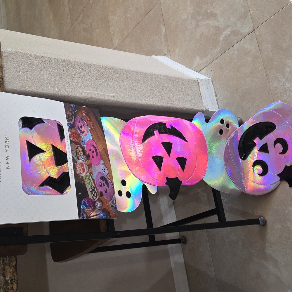 Holographic Halloween Ghost and Pumpkin  Table Runner
